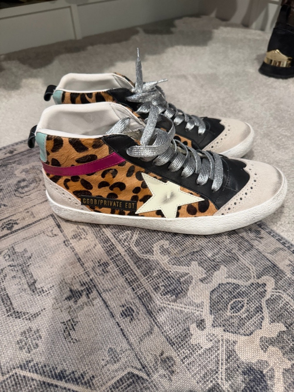 Women’s Leopard Print Golden Goose High-Top Sneakers